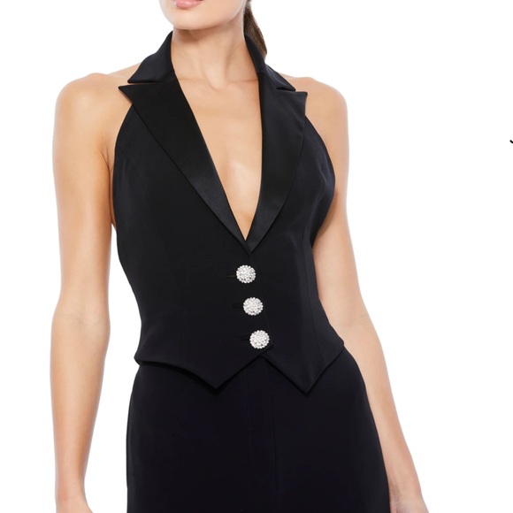 NWT MAC DUGGAL BLACK TUXEDO HALTER JUMPSUIT - Picture 3 of 3